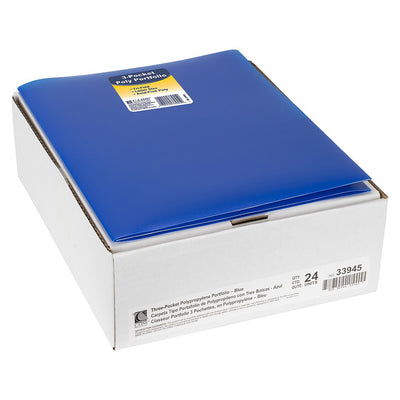 3-Pocket Poly Portfolio, Blue, Box of 24