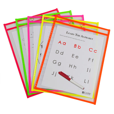 Reusable Dry Erase Pockets, Neon Colors, 9 x 12, Pack of 10