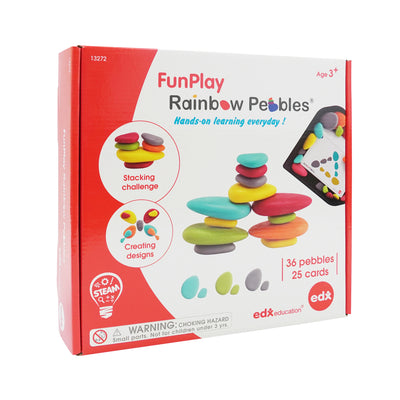 FunPlay Rainbow Pebbles - Homeschool Kit for Kids - 36 Sorting and Stacking Toys + 50 Activities + Messy Tray