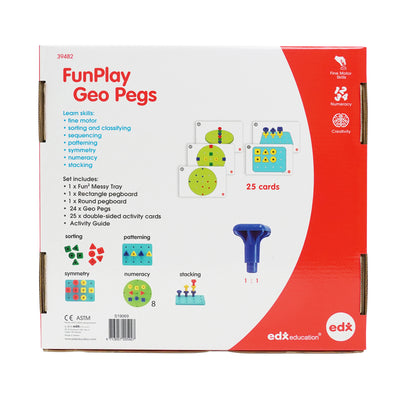 FunPlay Geo Pegs - Homeschool Kit for Toddlers - 18m+ - 24 Plastic Pegs + 2 Pegboards + 50 Activities + Messy Tray