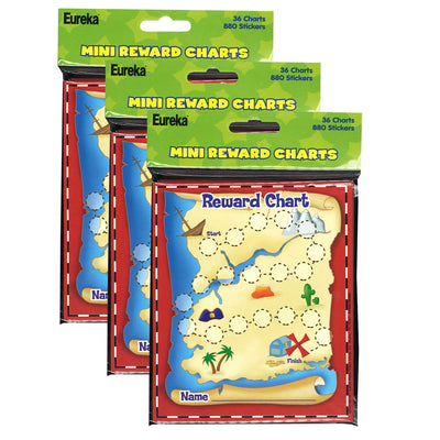 Treasure Hunt Mini Reward Charts with Stickers, 36 Charts Per Pack, 3 Packs
