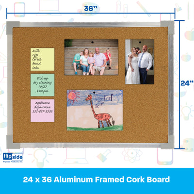 Aluminum Framed Cork Board, 24" x 36"