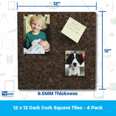 Dark Cork Tiles, 12" x 12", 4 Per Pack, 2 Packs