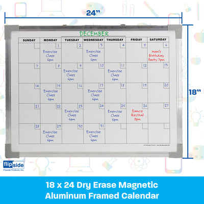 Dry Erase Magnetic Aluminum Framed Calendar, 18" x 24"