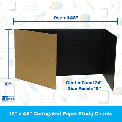 Corrugated Study Carrels, Black, 12" x 48", Pack of 24