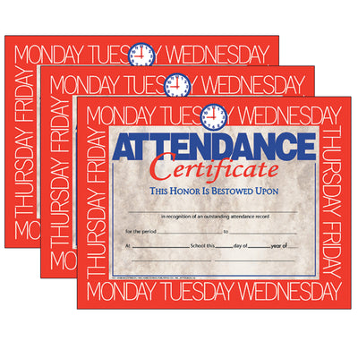 Attendance Certificate, 8.5" x 11", 30 Per Pack, 3 Packs