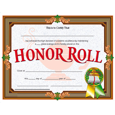 Honor Roll Certificate, 30 Per Pack, 3 Packs