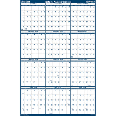 Laminated Wipe Off Wall Academic Calendar, Reversible, 18" x 24"