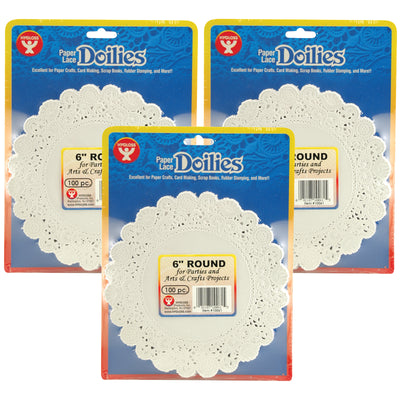 Round Paper Lace Doilies, White, 6", 100 Per Pack, 3 Packs