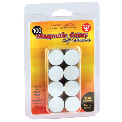 Self-Adhesive Magnetic Coins, 3-4-Inch, 100 Per Pack, 6 Packs