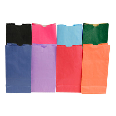 Gusseted Flat Bottom Paper Bags, Size #6, Bright Assorted Colors, 28 Per Pack, 3 Packs