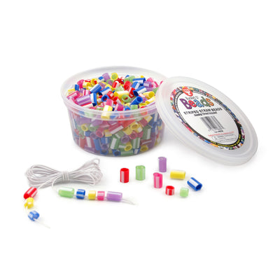 Bucket O’ Beads, Striped Straw, Asstd Sizes, 300 Per Pack, 6 Packs