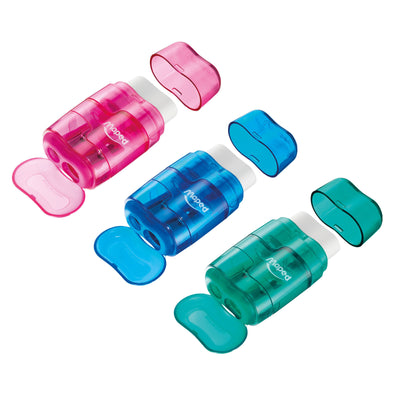 Connect DUO 2 Hole Sharpener - Eraser Combo, Assorted Colors, Pack of 12