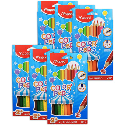 Color'Peps My First Jumbo Triangular Colored Pencils, 12 Per Pack, 6 Packs