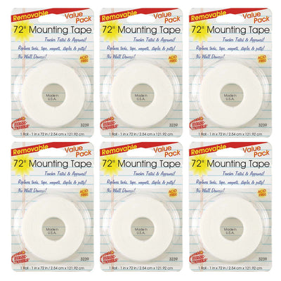 Removable Mounting Tape, 1" x 72", 6 Rolls