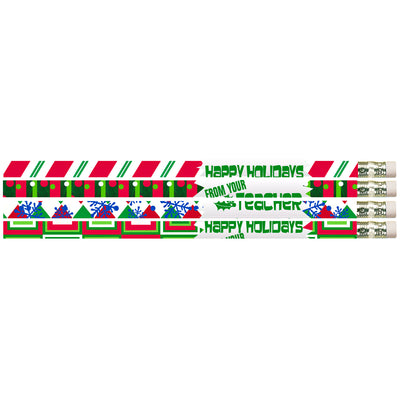 Happy Holidays From Your Teacher Motivational Pencils, 12 Per Pack, 12 Packs