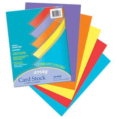 Vibrant Card Stock, 5 Assorted Colors, 8-1-2" x 11", 100 Sheets