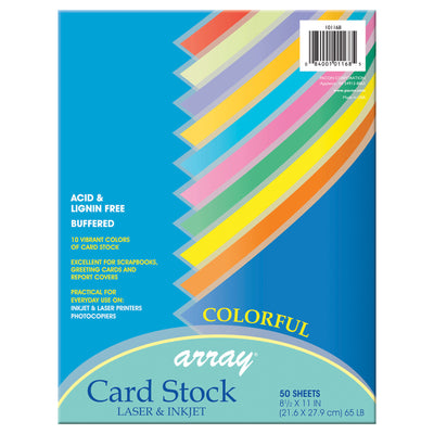Colorful Card Stock, 10 Assorted Colors, 8-1-2" x 11", 50 Sheets Per Pack, 3 Packs