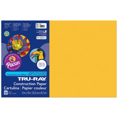 Construction Paper, Gold, 12" x 18", 50 Sheets Per Pack, 5 Packs