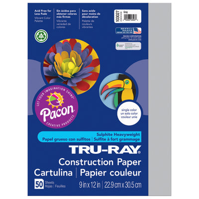 Construction Paper, Gray, 9" x 12", 50 Sheets Per Pack, 10 Packs