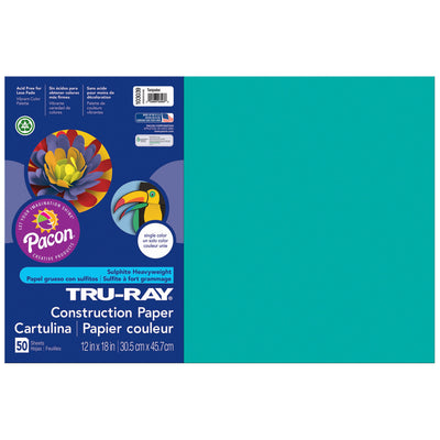 Construction Paper, Turquoise, 12" x 18", 50 Sheets Per Pack, 5 Packs