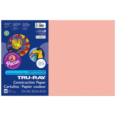 Construction Paper, Salmon, 12" x 18", 50 Sheets Per Pack, 5 Packs