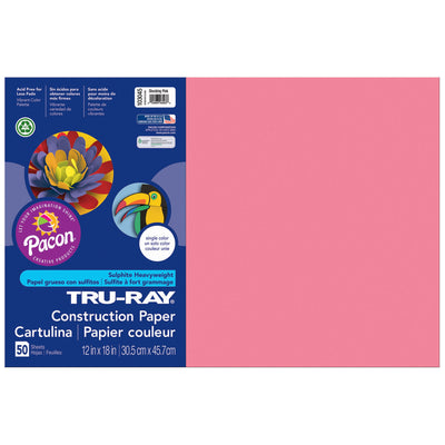 Construction Paper, Shocking Pink, 12" x 18", 50 Sheets Per Pack, 5 Packs