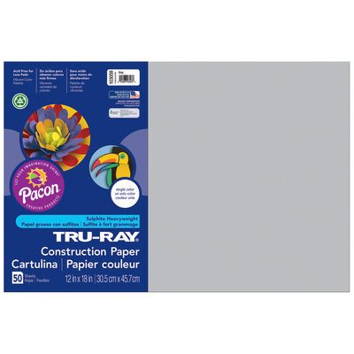 Construction Paper, Gray, 12" x 18", 50 Sheets Per Pack, 5 Packs