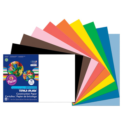 Construction Paper, Standard Assorted, 12" x 18", 50 Sheets Per Pack, 5 Packs