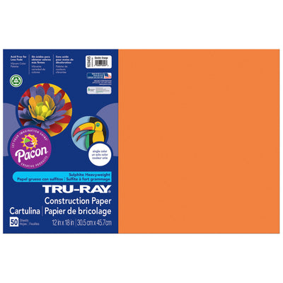 Construction Paper, Electric Orange, 12" x 18", 50 Sheets Per Pack, 3 Packs