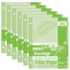 Recycled Filler Paper, White, 3-Hole Punched, 9-32" Ruled w- Margin 8-1-2" x 11", 150 Sheets Per Pack, 6 Packs