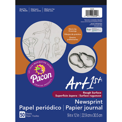 Newsprint Pad, White, 9" x 12", 50 Sheets, Pack of 12