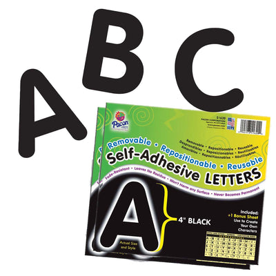 Self-Adhesive Letters, Black, Puffy Font, 4", 78 Characters Per Pack, 2 Packs