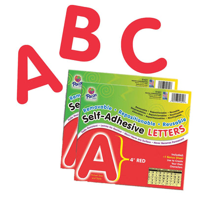 Self-Adhesive Letters, Red, Puffy Font, 4", 78 Characters Per Pack, 2 Packs