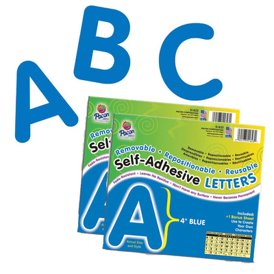 Self-Adhesive Letters, Blue, Puffy Font, 4", 78 Characters Per Pack, 2 Packs