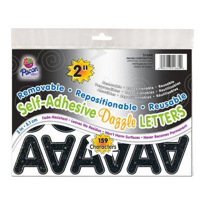 Self-Adhesive Letters, Black Dazzle, Puffy Font, 2", 159 Per Pack, 2 Packs