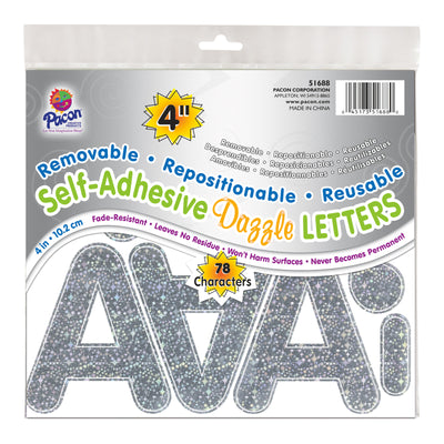 Self-Adhesive Letters, Silver Dazzle, Puffy Font, 4", 78 Per Pack, 2 Packs