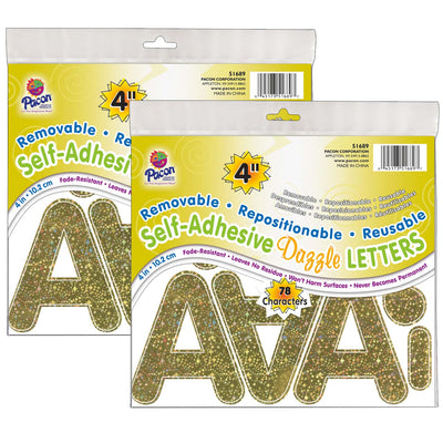 Self-Adhesive Letters, Gold Dazzle, Puffy Font, 4", 78 Per Pack, 2 Packs