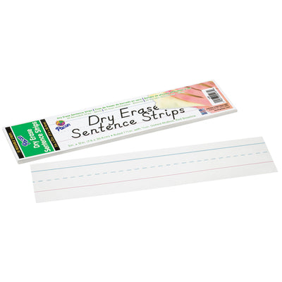 Dry Erase Sentence Strips, White, 1-1-2" X 3-4" Ruled, 3" x 12", 30 Per Pack, 6 Packs