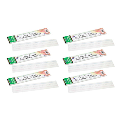 Dry Erase Sentence Strips, White, 1-1-2" X 3-4" Ruled, 3" x 12", 30 Per Pack, 6 Packs