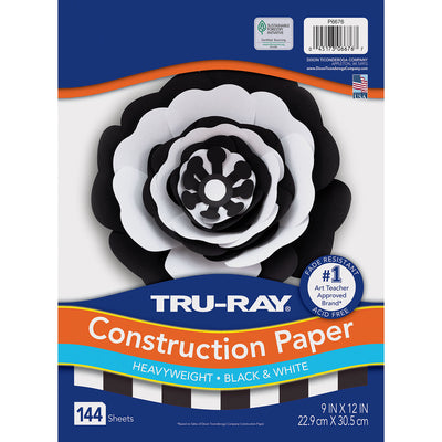 Premium Construction Paper, Black & White, 9" x 12", 144 Sheets Per Pack, 3 Packs