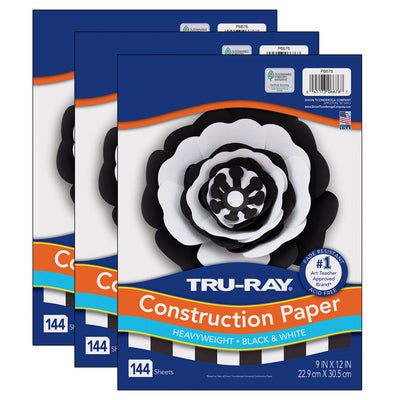 Premium Construction Paper, Black & White, 9" x 12", 144 Sheets Per Pack, 3 Packs
