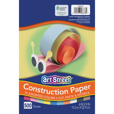 Lightweight Construction Paper, 10 Assorted Colors, 6" x 9", 500 Sheets