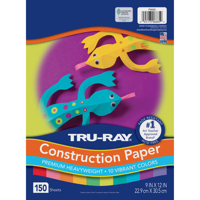 Construction Paper, 10 Vibrant Colors, 9" x 12", 150 Sheets Per Pack, 3 Packs