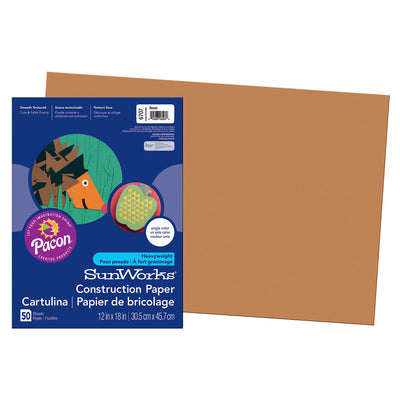 Construction Paper, Brown, 12" x 18", 50 Sheets Per Pack, 5 Packs