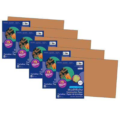 Construction Paper, Brown, 12" x 18", 50 Sheets Per Pack, 5 Packs