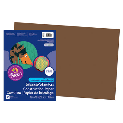 Construction Paper, Dark Brown, 12" x 18", 50 Sheets Per Pack, 5 Packs
