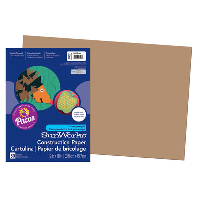 Construction Paper, Light Brown, 12" x 18", 50 Sheets Per Pack, 5 Packs