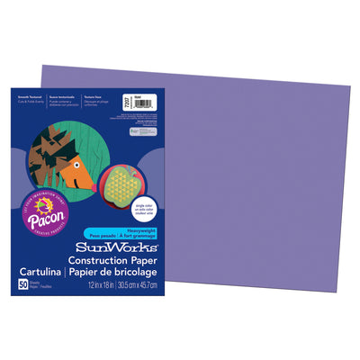 Construction Paper, Violet, 12" x 18", 50 Sheets Per Pack, 5 Packs
