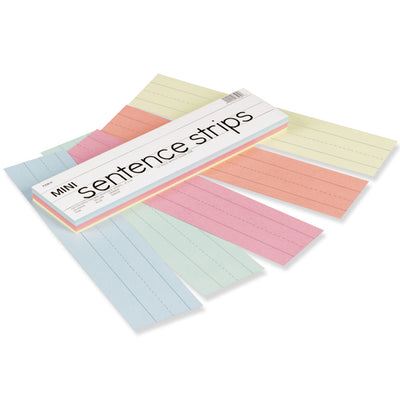 Mini Sentence Strips, 5 Assorted Colors, 1-1-2" x 3-4" Ruled, 3" x 12", 100 Per Pack, 3 Packs